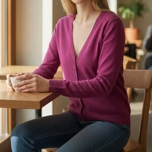 Esprit Size XS Purple Embroidered V-Neck Button Up Cardigan Sweater